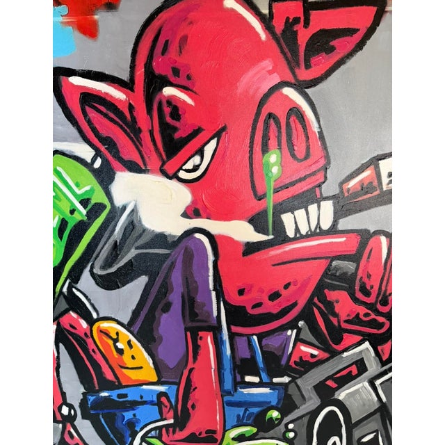 Augusto-S, Pig & Boombox, 2005, Oil Painting on Canvas, Framed For Sale - Image 3 of 11