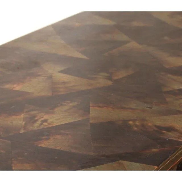 Vintage R & Y Augousti Tessellated Pen Shell With Brass Inlay Bar Server or High Cabinet For Sale - Image 10 of 12