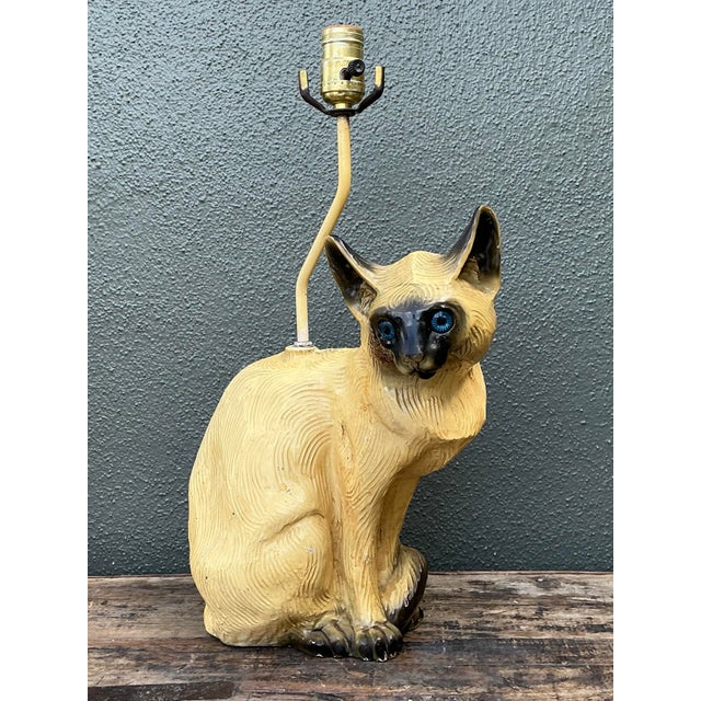 Vintage Glazed Ceramic Siamese Cat Lamp For Sale - Image 10 of 12