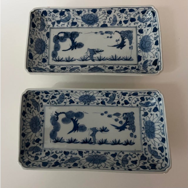 Antique Japanese Rectangular Blue and White Dishes - Set of 2 For Sale - Image 18 of 18