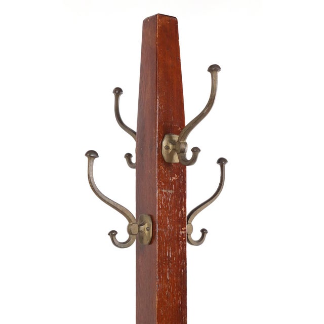 Arts & Crafts Arts & Crafts Oak Coat Tree Rack Iron Double Hooks For Sale - Image 3 of 6