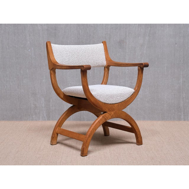 Kurul Armchair in Oak and Rubelli Bouclé by Henning Kjærnulf, Denmark, 1960s For Sale - Image 6 of 15