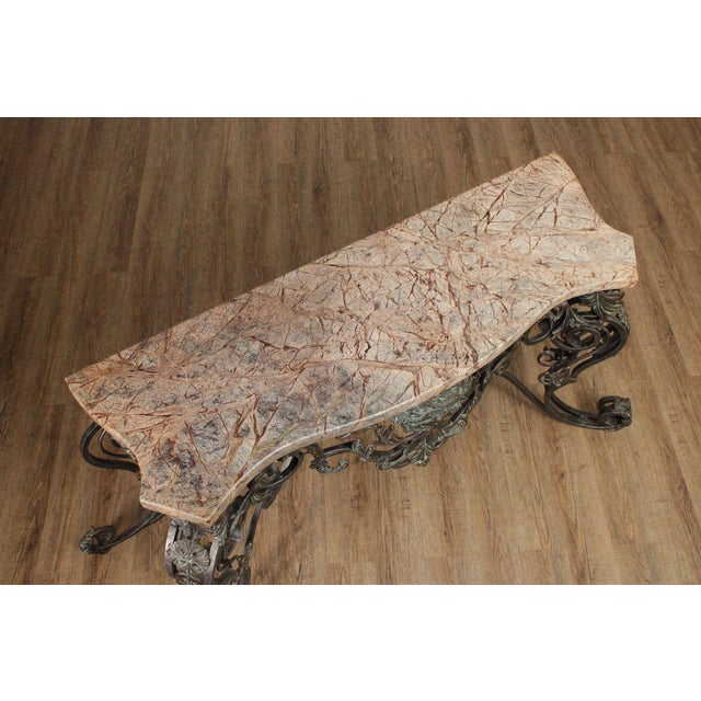 Maitland - Smith Maitland Smith Italian Rococo Style Scrolled Iron And Bronze Marble Top Console Table For Sale - Image 4 of 12