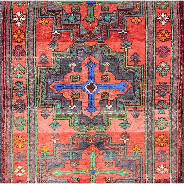 Measures: 4'1 x 7'0 Vintage Caucasian Kazak Rug with Triple Geometric Medallions 4'1 x 7'0. Keivan Woven Arts/...