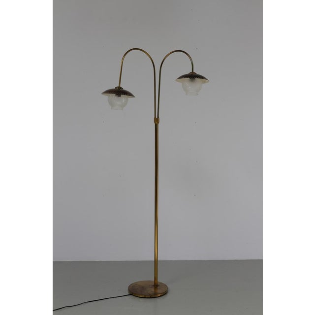 Scandinavian Art Deco Floor Lamp in Brass and Glass, 1920s For Sale - Image 17 of 18