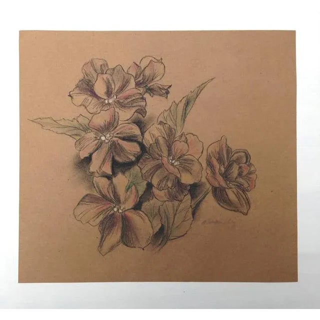 Paper Kathleen Ney Floral I on Kraft Paper Drawing For Sale - Image 7 of 7