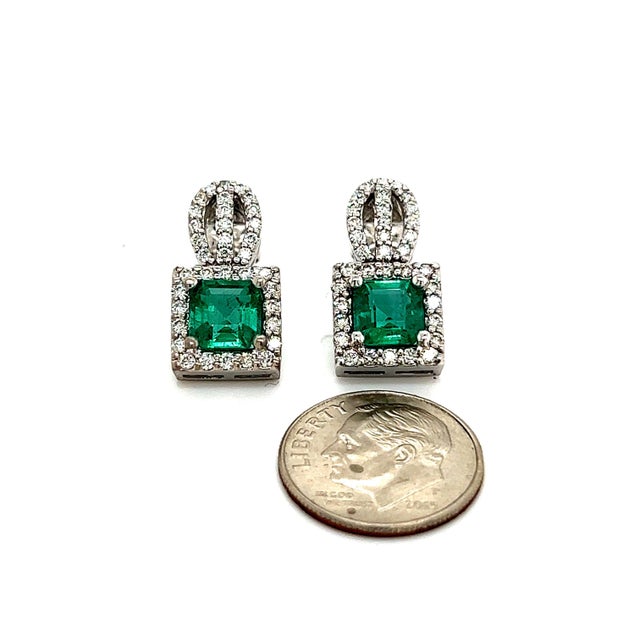 Natural Emerald Diamond Stud Earrings 14k Gold 2.84 TCW Certified For Sale - Image 10 of 12