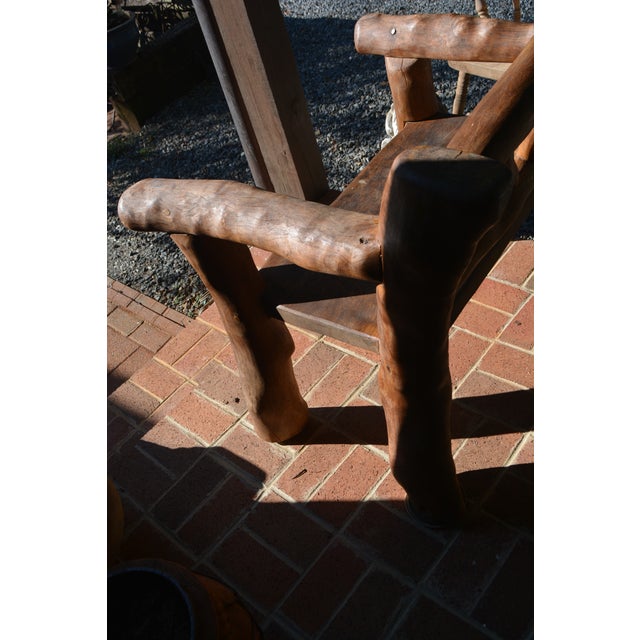 Folk Art Handcrafted Unique Rustic Log Solid Wood Bench Seat / Wide Chair For Sale - Image 10 of 18