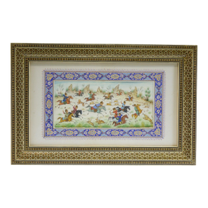 Late 20th Century Persian Khatam Inlaid With Artwork Paint on Faux Ivory Signed Original, Framed