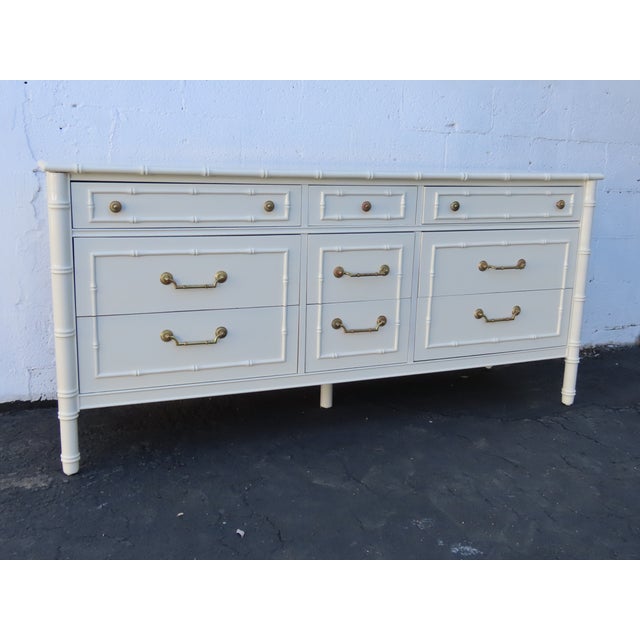 Cream Thomasville Hollywood Regency Faux Bamboo Painted Long Sideboard Dresser 6645 For Sale - Image 8 of 18