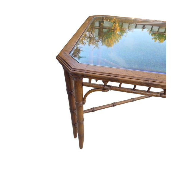 Thomasville Petite Thomasville Vintage Faux Bamboo Glass Top Dining Table Hollywood Regency For Sale - Image 4 of 18