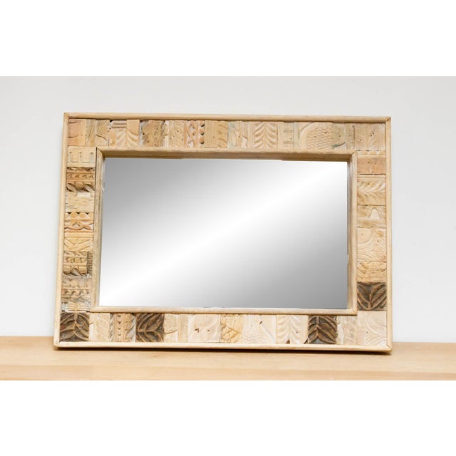 Wood Vintage Tribal Carved Wall Mirror For Sale - Image 7 of 10