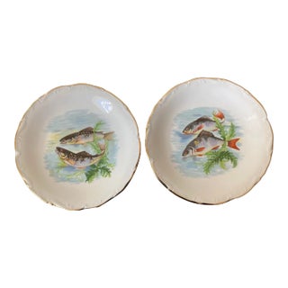 Mid 20th Century Vintage French Porcelain Limoges Fish Plates- Set of 2 For Sale