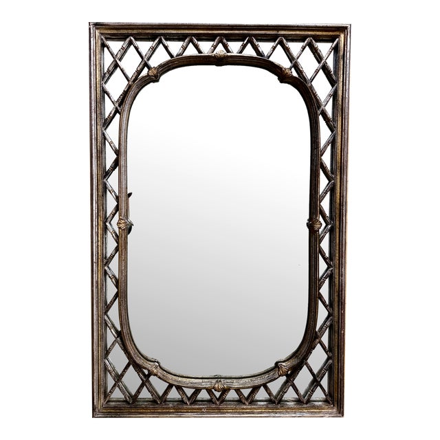 Palm Beach Regency Silver Gilt Fretwork Mirror For Sale