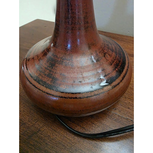 Ceramic Vintage French Mid Century Brown Stoneware Studio Pottery Lamp C. 1960s For Sale - Image 7 of 16