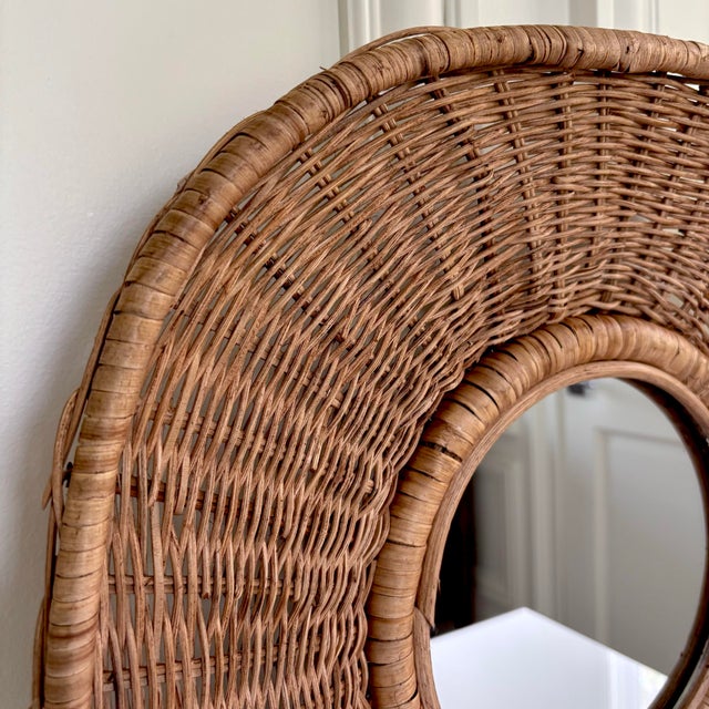 Woven Rattan & Cane Framed Round Decorative Mirrors - Set of 2 For Sale In Chicago - Image 6 of 7