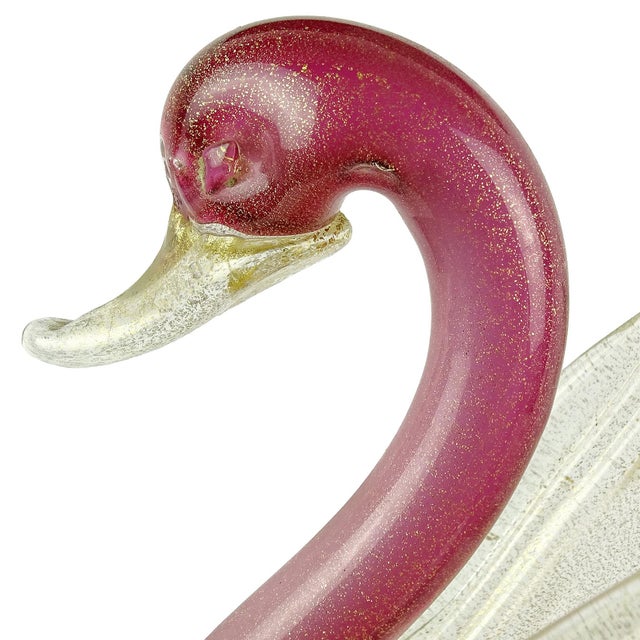 Realism Vintage Murano Salviati Dark Pink White Gold Flecks Italian Art Glass Flying Bird Duck Sculpture For Sale - Image 3 of 7