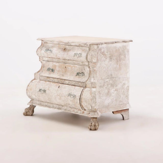 Indian A Nineteenth Century Dutch Bombay Three Drawer Dresser in Bleached Finish With Claw Feet. For Sale - Image 3 of 5