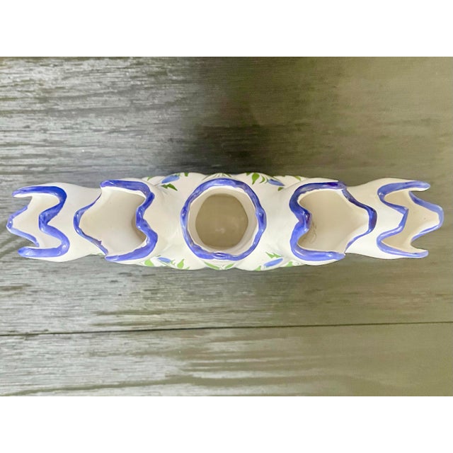 Ceramic Vintage Portuguese Floral Ceramic Tulipiere Vase For Sale - Image 7 of 8