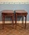 Elegant pair of Hickory Chair style drop leaf side tables featuring a rich dark red-toned finish and decorative fan inlay...
