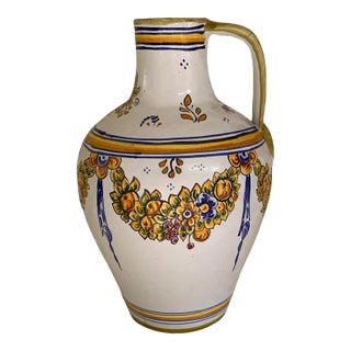 20th Century Glazed Earthenware Hand-Painted Pitcher by Talavera Spain For Sale