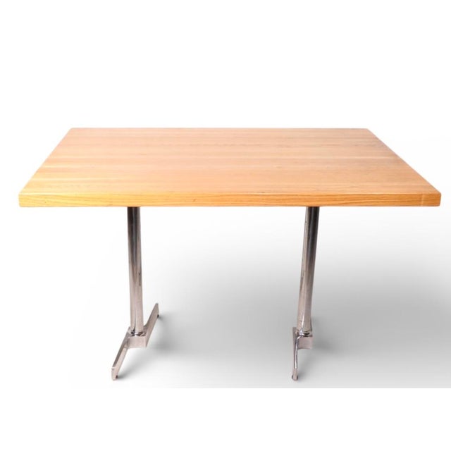 Mid 20th Century Mid 20th Century Mod Postmodern Oak and Chrome Cafe Dining Table For Sale - Image 5 of 9