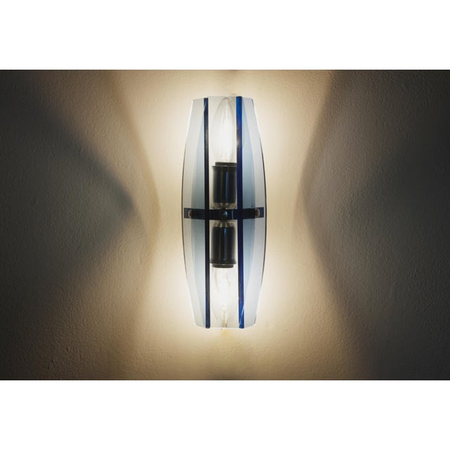 Blue Mid-Century Modern Italian Faceted Blue Glass Veca Wall Sconces by Fontana Arte, 1980s, Set of 2 For Sale - Image 8 of 13