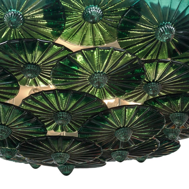 Deep Teal Venetian Glass Flush Mount by Carlo Nason, Murano, Italy For Sale In Austin - Image 6 of 9