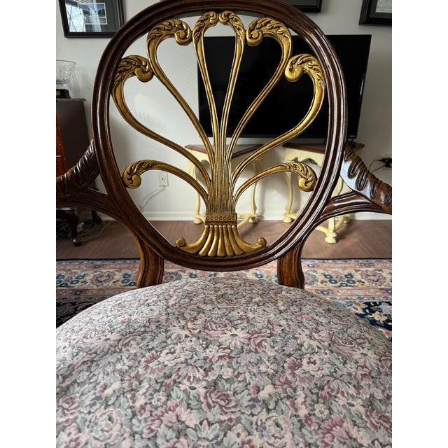 Mid 20th Century Mid 20th Century Pair Hickory Chair Anthenion Accent Arm Chairs Gold Gilt Floral Upholstered For Sale - Image 5 of 12