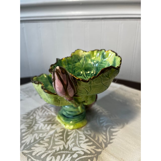 1990s 1990s Majolica Leaf & Tulip Candy Dish For Sale - Image 5 of 7