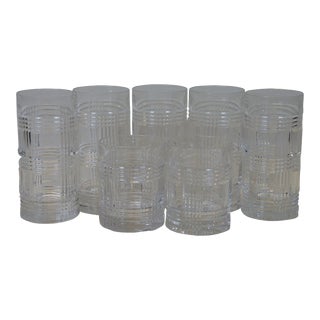 Late 20th Century Ralph Lauren Crystal Glen Plaid Highball Tumblers Rocks Drink Glasses- Set of 7 For Sale