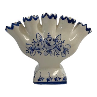 1970s Vintage Blue and White Portuguese Petite Tulip Vase Tulipiere For Sale