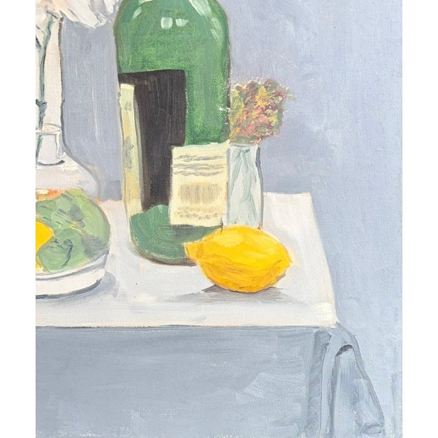 Late 20th Century Original Still Life Painting - A Flower, Lemons, and Wine For Sale - Image 5 of 7