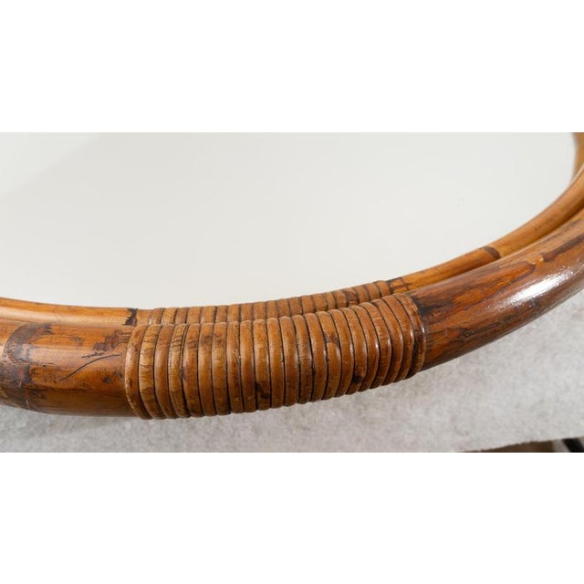 Large Round Bamboo Wall Mirror, 1960s For Sale - Image 3 of 6