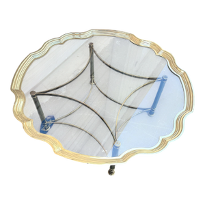 1970s Vintage Brass Scalloped Glass Coffee Table / Italy