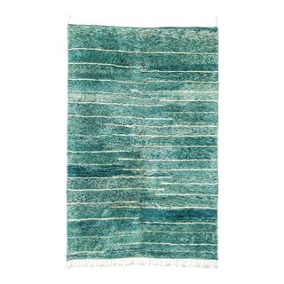 Ombre Striped Hand-Knotted Moroccan Wool Rug | 10'1" X 6'7" | One of a Kind For Sale