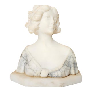 Antique Italian Polychrome Carved Alabaster Portrait Bust of a Lady For Sale