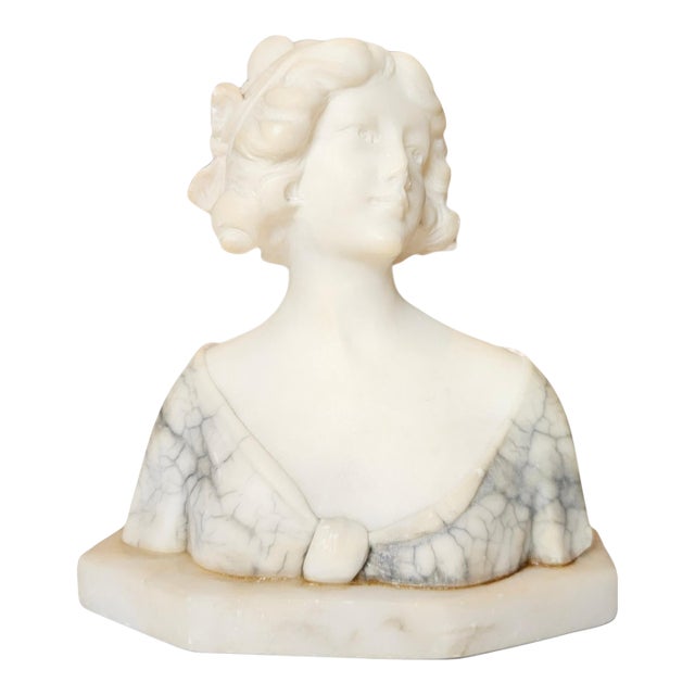 Antique Italian Polychrome Carved Alabaster Portrait Bust of a Lady For Sale