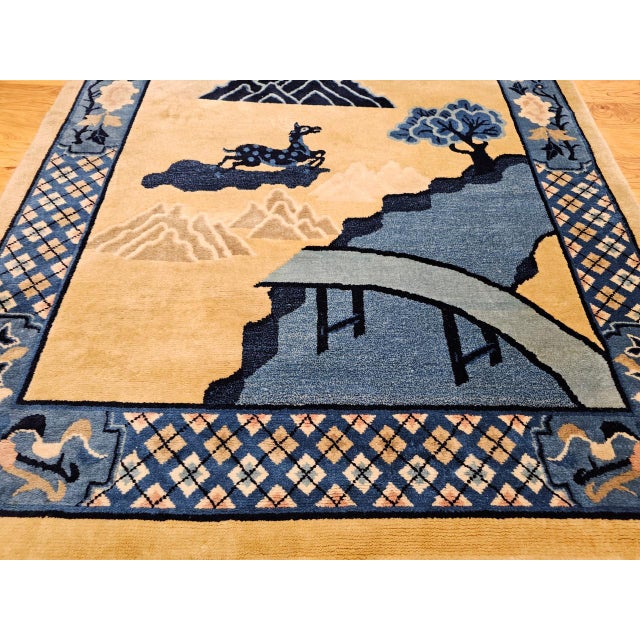 Vintage Chinese Art Deco Pictorial Rug, Hand-Knotted Wool, Early 1900s, 5' x 7' For Sale - Image 10 of 15
