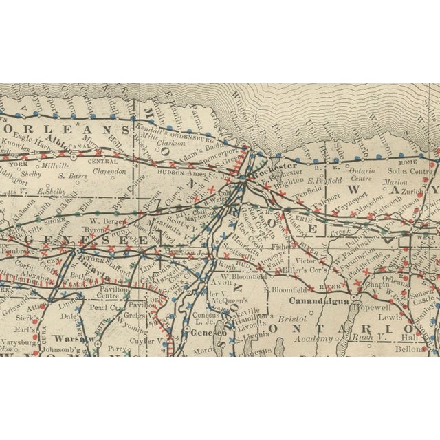 Black Antique Map of New York State with Railroads and Counties, 1888 For Sale - Image 8 of 10