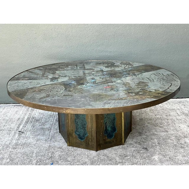 Philip and Kelvin LaVerne Vintage Phillip and Kelvin Laverne Etched Bronze Coffee Table For Sale - Image 4 of 15