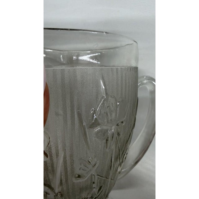 Early 20th Century Jeannette Iris and Herringbone Footed Pitcher Clear Glass Embossed Design For Sale - Image 15 of 15