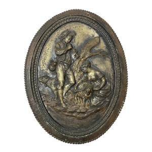 Antique 1800's Solid Bronze Relief Wall Plaque Art Animal Figural Scene Statue