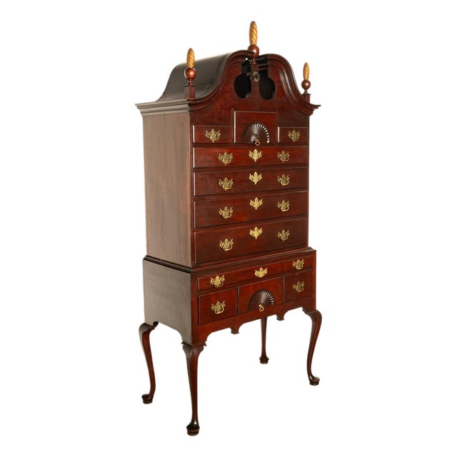 Antique 18thC American Federal Queen Anne Mahogany Bonnet-Top Highboy Salem 1790 For Sale