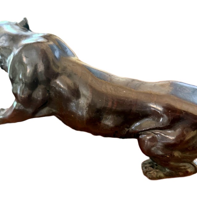 Bronze Antique 19th Century Japanese Meiji Okimono Bronze Tiger Sculpture - Signed For Sale - Image 8 of 12