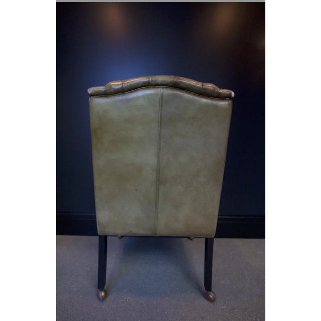 Leather Wingback Green Chair For Sale - Image 4 of 5