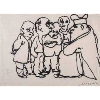 Mino Maccari, The Consultations, Watercolor, Mid-20th Century For Sale