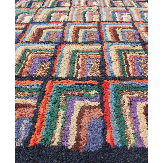 Textile Antique American Hooked Rug With Geometric Designs For Sale - Image 7 of 8