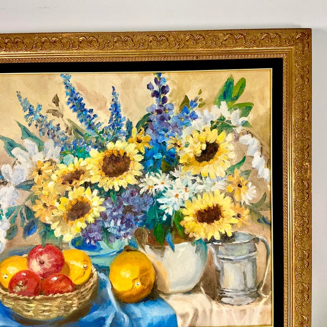 Wood Mid-Century Impressionist Boho Chic Sunflower Still Life Original Oil Painting by American Edith Weir For Sale - Image 7 of 12