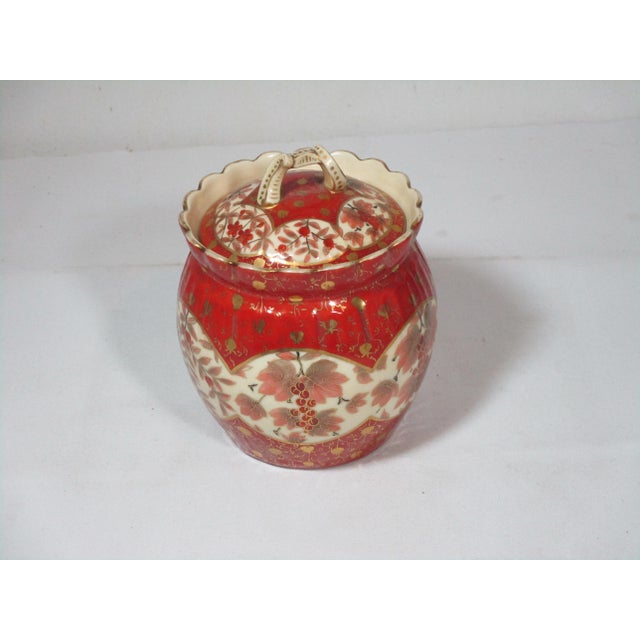 Chinoiserie Vintage Hand Painted Porcelain Covered Jar. For Sale - Image 3 of 9